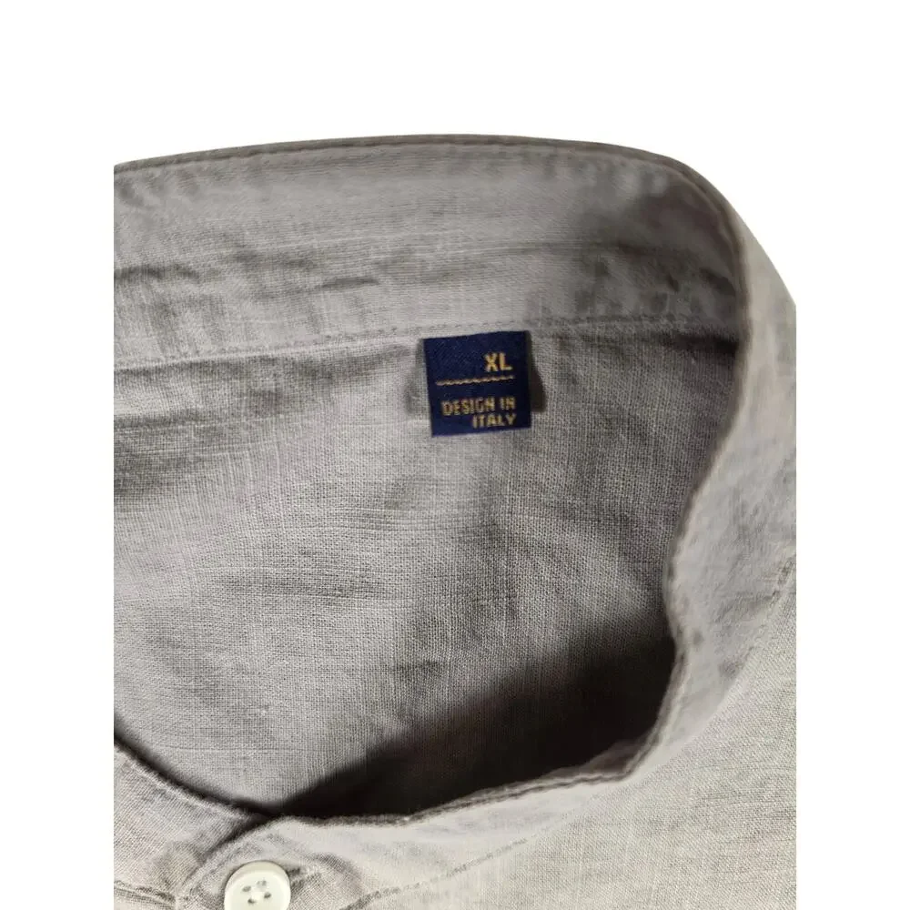 Design In Italy Luxury Mens XL Long Sleeve Button Down Linen Shirt Grey